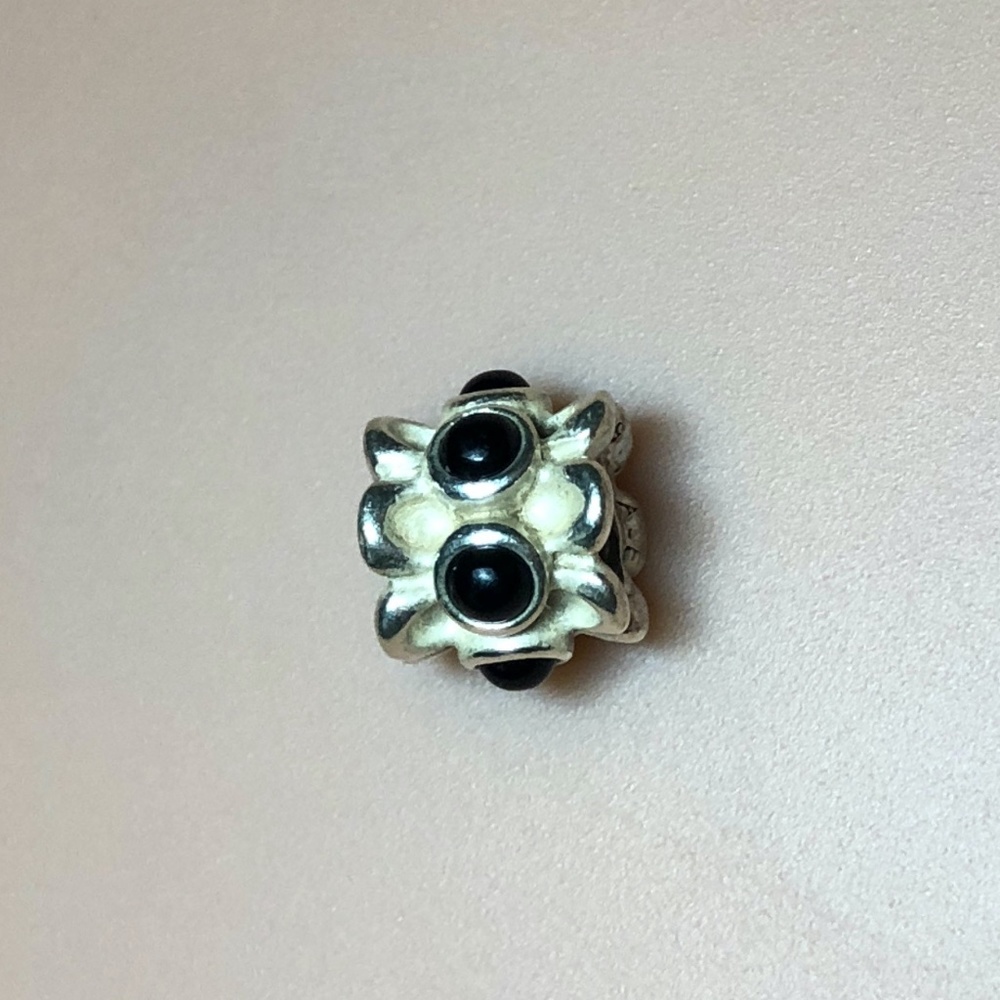 Auth Pandora Silver & Onyx "Forget Me Not" Charm